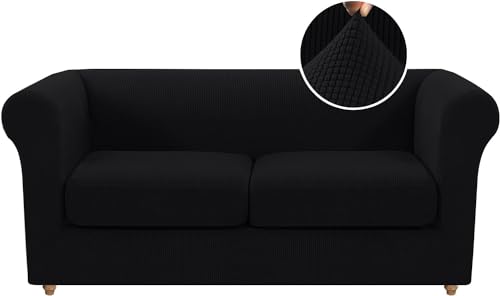 Housse de canapé Chesterfield en velours extensible 2 places avec 2 housses de coussin séparées, en jacquard élasthanne, antidérapant, pour meubles de...