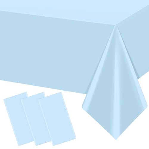 YIDAKO 3Pcs Light Blue Tablecloths Disposable Plastic Tablecloth Waterproof Baby Blue Rectangle Table Cover for Graduation Birthdays Weddings Anniversary Party Decorations 54 x 108 Inch