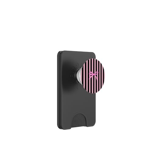 Coquette Ribbon Bow Cute Vertical Line Pink Black Striped PopSockets