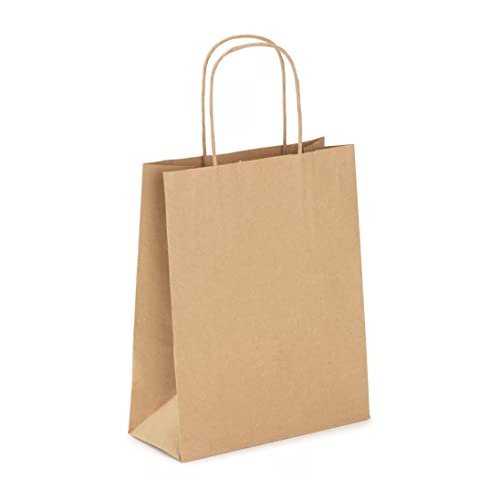 Viquel – Bolsa Kraft tamaño pequeño 18 x 8 x 22 cm – Bolsa kraft con asa retorcida marrón – Lote de 50 bolsas de papel – Marrón