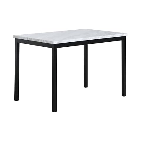 Roundhill Furniture Noyes Metal Dining Table with Laminated Faux Marble Top, Off-White Cover