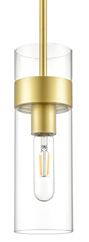 Onesto LightingBurlington Modern Brass/Gold Pendant Light Fixtures Over Kitchen Island - Sink Lighting - Ceiling Hanging Metal Industrial Pendant Lighting with Clear Glass Shade