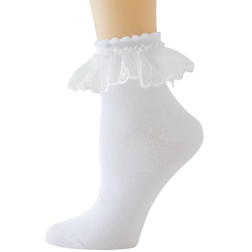 AMHRLINGTO Lace Ruffle Ankle Socks for Women (US, Numeric, 5,