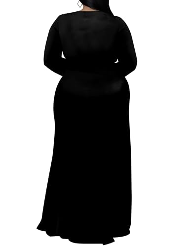 Image of PinkPatty Women's Plus Size Long Sleeve Maxi Dress Casual V Neck Slit Tie Waist Wrap Dresses for Party Cocktail
