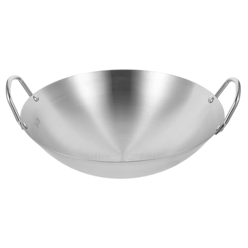 Wok de acero inoxidable con doble asa para estufas eléctricas y a gas