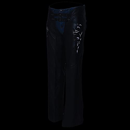 Image of Milwaukee Leather Chaps for Women Black Low-Rise Waist- Double Buckle Reflective Embroidery Motorcycle Chap- ML1187