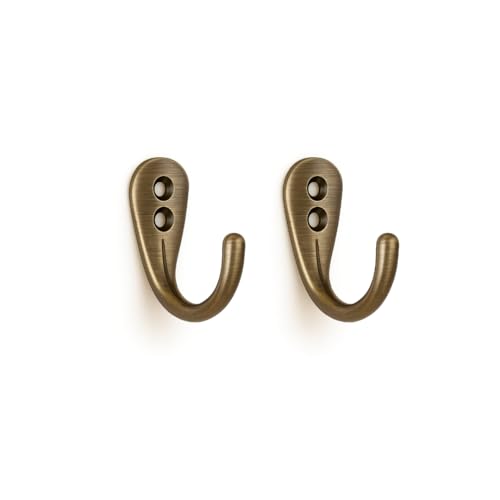 Image of 2 Pcs Premium Wall Hook - Antique Brass Finish | Heavy Duty Metal Hook for Hanging Coats, Bags, Towels & More