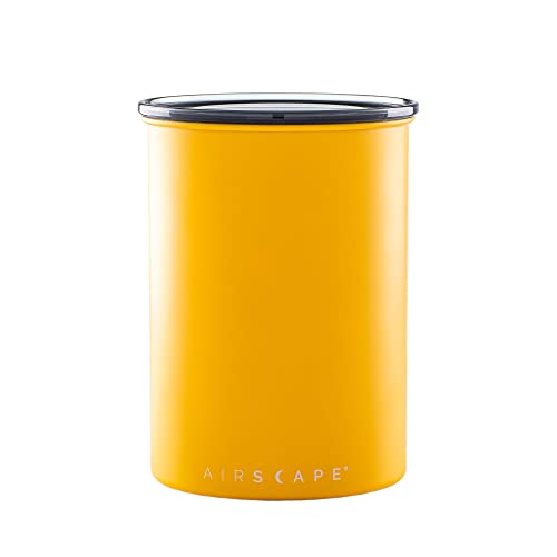 Planetary Design Airscape Stainless Steel Coffee Canister | Food Storage Container | US Patented Airtight Lid | Push Out Excess Air Preserve Food Freshness (Medium, Matte Yellow)