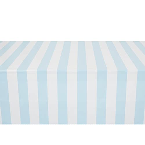 Image of BLUE PANDA Beach Table Cloth - 54 x 108 in, Light Blue & White, 3-Pack - Striped Plastic Tablecloth & Disposable Table Cover - Beach Party Decoration