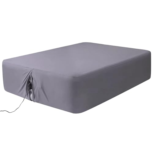 Twin Fitted Sheet for Air Mattress with 16-24 Inch Deep Pocket Ultra Soft & Breathable Bottom Cover for Inflatable Air Bed with Pump Opening Inflate Without Disassembly Convenient Gray
