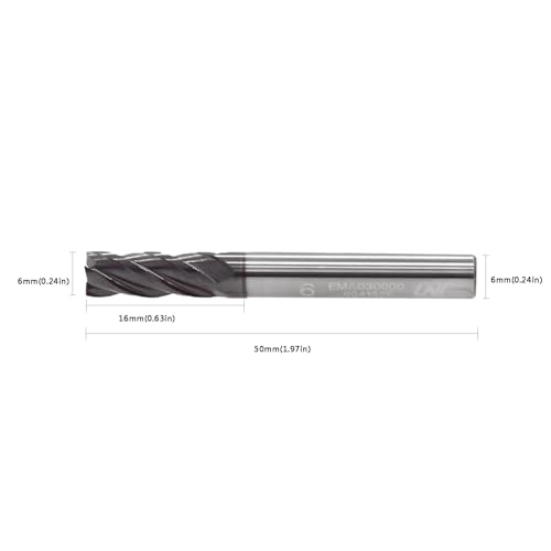 Image of Carbide Square End Mill 4 Flute HRC55 for Milling Prehardened Steel,Carbon Steel,Alloy Steels etc (1, 6mm /0.24in)