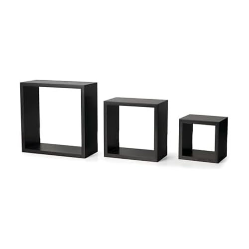 Melannco Floating Wall Square Cube Shelves for Bedroom, Living Room, Bathroom, Kitchen – Wood, Set of 3, Espresso