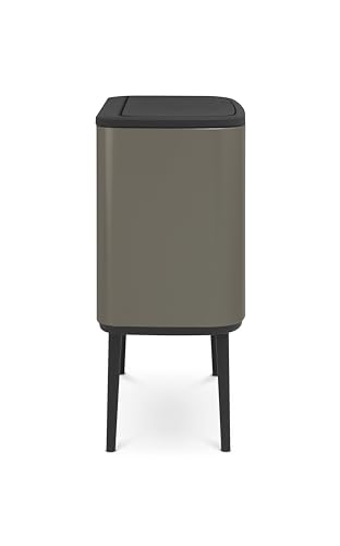 Image of Brabantia Bo Touch Top Kitchen Trash Can with Single Compartment & Raised Legs | Platinum | 9.5 Gal Inner Bucket | Soft-Close Garbage Can, Stay-Open Lid | Fits Against Wall | + Trash Bags