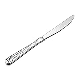 E-far Dinner Knives Set of 12, Stainless Steel Hammered Serrated Table Knife for Home Kitchen Restaurant, Mirror Polished & Dishwasher safe-8.9 Inches