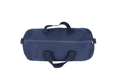 Tag&Crew Lightweight Solid Round Duffle Multifunctional Foldable Canvas Carry-on Gym Bag with Adjustable & Detachable Shoulder Strap Metal Accessories - Navy Blue3