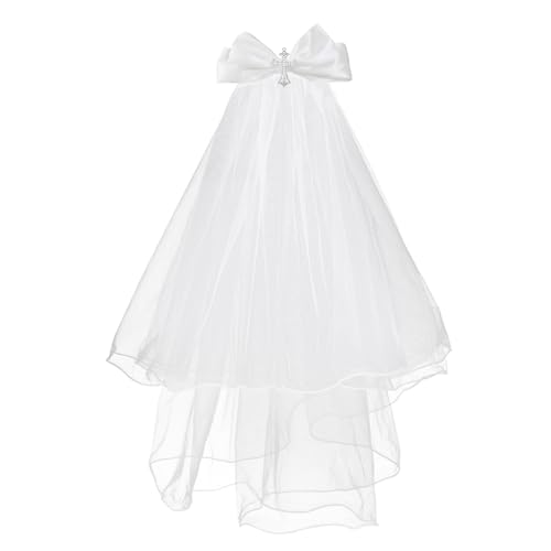 First Communion Veil Crystal Cross Bow Veil First Communion Dress Up Chapel Baptism Veil
