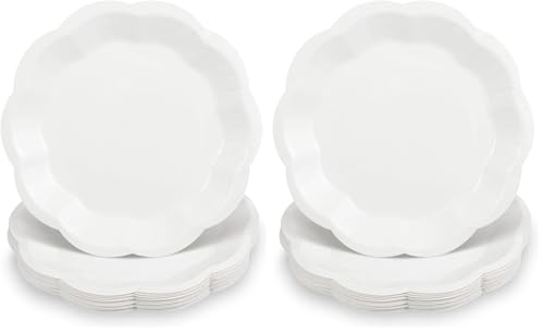 Image of NatNarr 30pcs Scalloped Plates, 7 Inch Disposable White Paper Plates Cute Paper Dessert Cake Dinner Party Supplies for Wedding Bridal Baby Shower (Pack of 2)