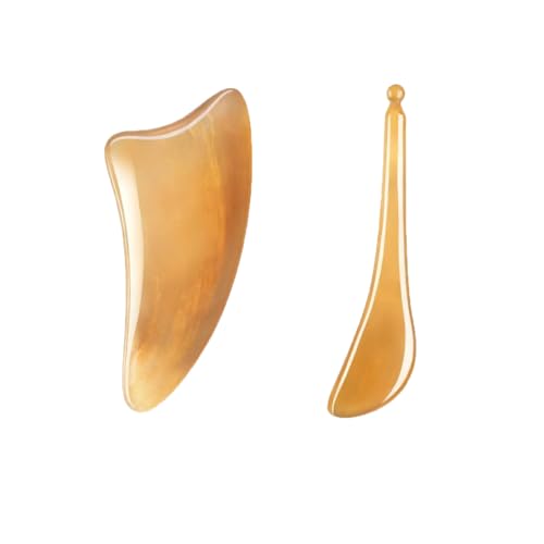 Guasha Massage Tool, Ox Horn Gua Sha Board, 2PCS Scraping Massage Sets for SPA, face,Body and Foot