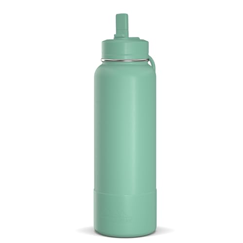 Hydrapeak 40oz Sport Insulated Water Bottle with Straw or Chug Lid, Leak & Spill Proof, Keeps Drinks Cold for 24 Hours, Hot for 12 Hours, Premium Stainless Steel Water Bottles (40oz, Pale Sage)