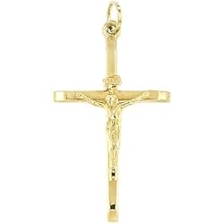 Dijes De Oro Colgante Crucifijo de Oro de 14 Quilates con Cruz de Jesús - Joyería Italiana de Lujo para Hombres, Mujeres, Adolescentes y Niños - Protección y Buena Suerte - 3 x 1,8 cm