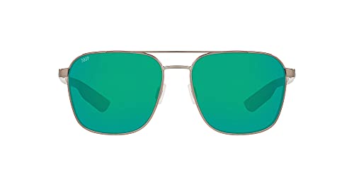 Costa Del Mar Men's Wader Polarized Rectangular Sunglasses, Brushed Gunmetal/Green Mirrored Polarized-580P, 58 mm