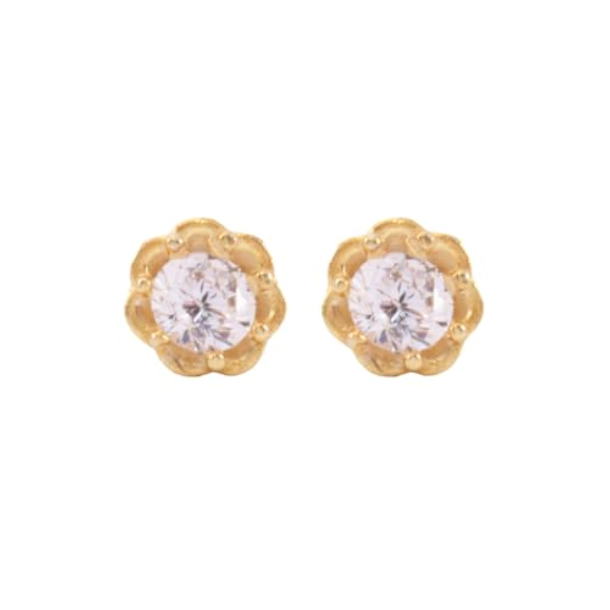 Women's 92.5 Sterling Silver Gold Mini Solitaire Stud Earrings