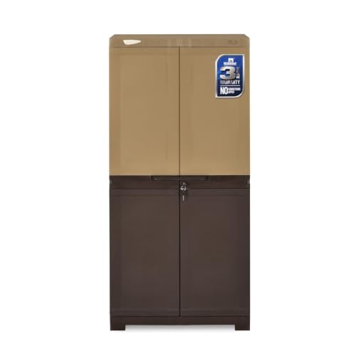 Image of Nilkamal Freedom Mini Medium (FMM Duet) Plastic Wardrobe for Storage|3-Year Warranty|Clothes Cupboard|Almirah for Home, Living Room, Bed Room|Adult & Kids|Rattan Dark Beige /Weather Brown