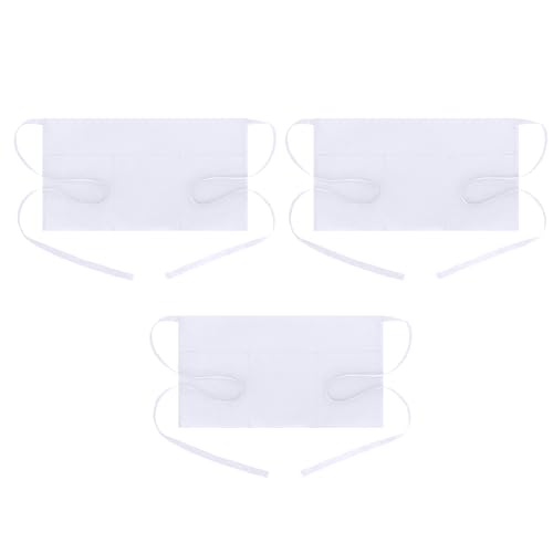 Image of BOHARERS Waist Apron with 3 Pockets 3 Pack - White Waitress Server Short Apron