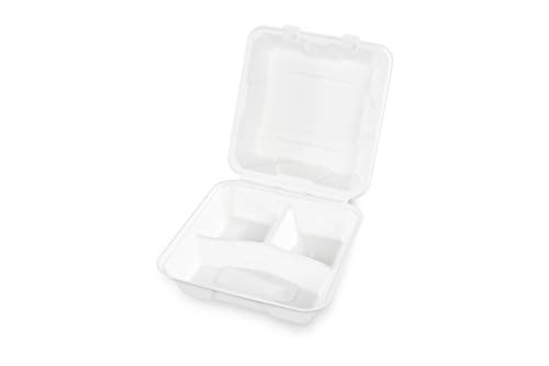 Sobsy Boîte à menu en canne à sucre, en 3 parties, blanc, 100% compostable, durable, indéformable, utilisable au micro-ondes Cover
