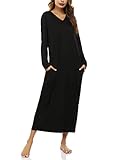 Marvmys Women Long Pajama Shirts Long Sleeves Cotton Nightgowns V Neck Winter Plus Size Sleep Shirts