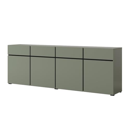 Meublorama Buffet XL Color Verde Salvia 225cm colección Havana. Aparador de diseño con 4 Puertas y 4 cajones.