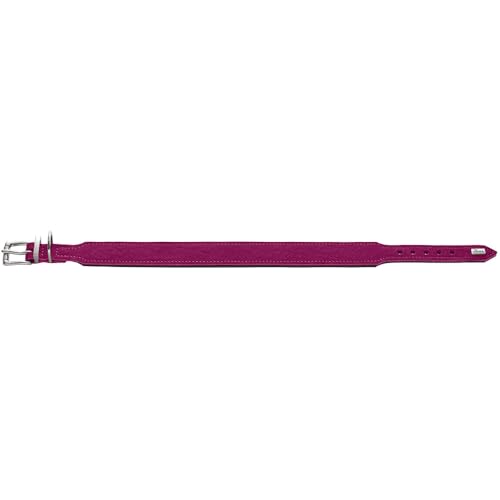 Hunter Hundehalsband Malta, Farbe: Magenta, aus gefettetem Softvollrindleder, weich unterlegt, strapazierfähig, Brillante Farben, handgefertigt, Made in Germany, Größe: 47