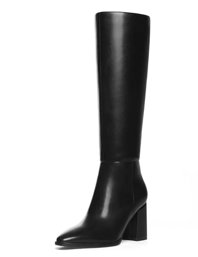 Women's Knee High Boots Pointed Toe Chunky Block Heel Platform Boots Comfort Dress Long Boots