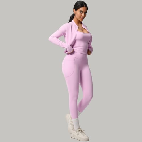 3-Piece Women’s Workout Set – Zip Jacket, Strappy Tank & High-Waist Pocket Leggings – Stretchy Outfit2