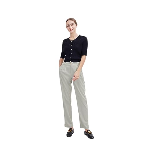 Image of ASSUAL Women Short Sleeve Polo Sweater Lightweight Casual Button Down Cardigan Knit Top