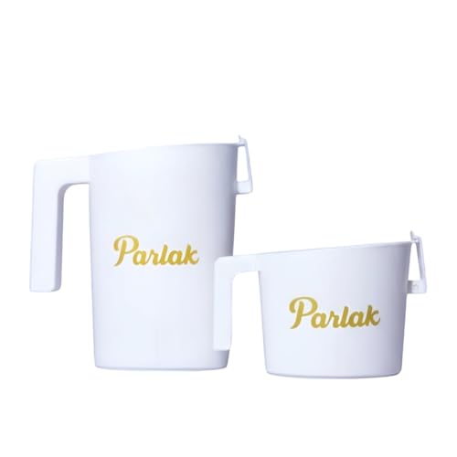 Image of Milk and Oil Packet Holder, Plastic Kitchen Organizer with Handle, Cylindrical Spill-Proof Pouring Container (White, Small & Large combo)