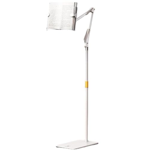 Soporte para libros de pie con bandeja para teléfono, altura y ángulo ajustables, soporte de lectura plegable para escritorio y cama, soporte de lectura portátil