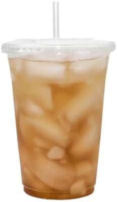 AME D'ESSENCE (16 oz - 400 PC Disposable Clear Cups with Flat Lids Bonus Straws and 1-Play Tall Napkins Drinking Iced Tea Cups Iced Coffee (Cups 200 PC/Lids 200 PC)