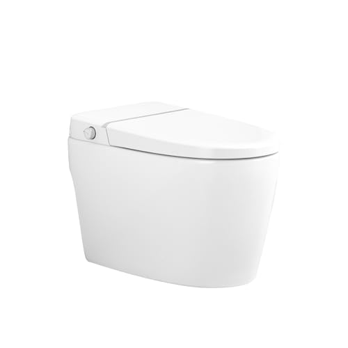 Smart Toilet Bidet Combo with Foot Sensor Open Cover,Seat, Self Cleaning Nozzle, Heated Seat, Night Light, Knob Control, Power Outage Flushing, Soft Close, Auto Flush, with Remote Control