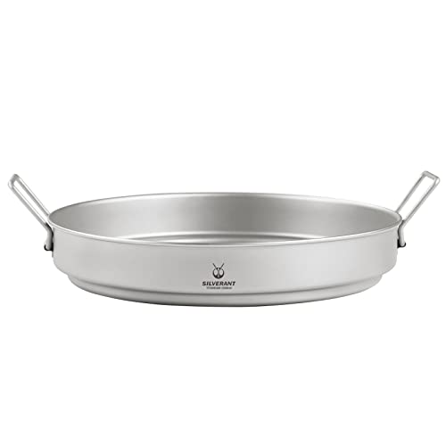 Silverant Ultralight Titanium Large 2-Piece Pot & Pan Camping Cookware Set, Lightweight Titanium Camping Pot Mug With Hanger/Retractable Handles And Mesh Drawstring Bag #TOP4