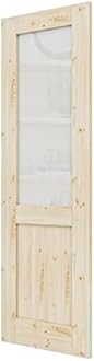 28" x 80" Pine Wood Slab Door, Half Frosted Glass Interior Doors, Single Room Door for Closet & Bedroom, Farmhouse Style as Prehung, Pocket, Bifold, Barn Doors, Easy DIY Stain, Shaker w/o Hardware