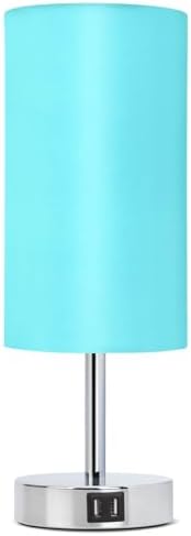 Yarra-Decor Bedside Lamp with USB Port - Touch Control Table Lamp for Bedroom 3 Way Dimmable Nightstand Lamp with Round Teal Fabric Shade for Living Room, Dorm, Home Office (LED Bulb Included)