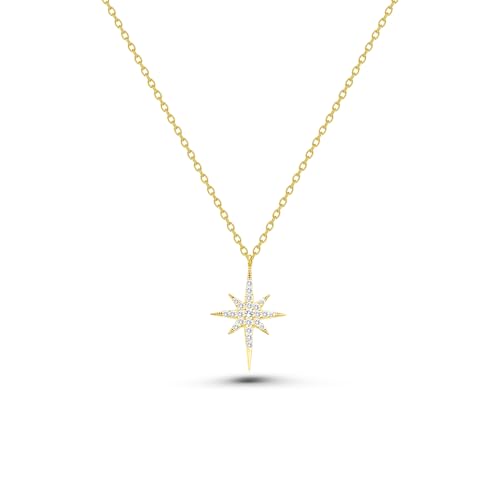 14K Real Gold North Star Pendant, Minimalist Gold Celestial Necklace, Dainty Custom North Star Necklace, North Star Necklace