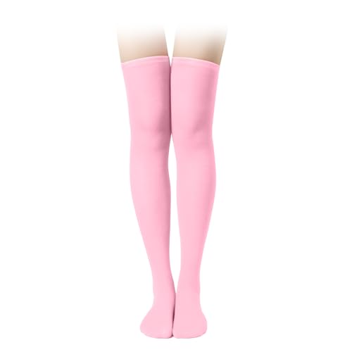 1 Pair Thigh High Socks, Cotton Soft Knee High Long Stockings Leg Warmers for Women Girls Christmas Cosplay (Pink)