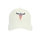 American Bison Camel Strapback Cap – 100% Cotton Baseball Hat with Embroidered Bison Logo, Adjustable Buckle Back (US, Alpha, One Size, Patriotic Flag)
