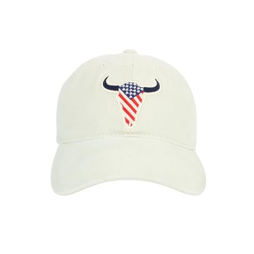 American Bison Camel Strapback Cap – 100% Cotton Baseball Hat with Embroidered Bison Logo, Adjustable Buckle Back (US, Alpha, One Size, Patriotic Flag)