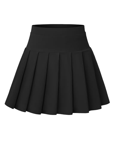 NUMYEAN Girls School Uniform Skirts with Built-in Shorts & Pockets, Cotton Pleated Tennis Skorts for Toddler Girl 7-8Y Black