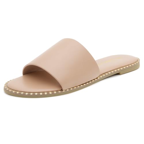 Image of Shoe Land Flat Sandals for Women - Slip-On Slides with Cushioned Footbed | Comfortable Dressy & Casual Open Toe Summer Sandals for Beach, Travel & Everyday Wear