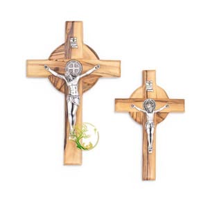 St Benedict Olive Wood Wall Hanging Cross - Holy Wall Décor Wooden Catholic Crucifix For Religious Occasions Baptism Confirmation &Christmas (4.75" X 3" Inches) #TOP3