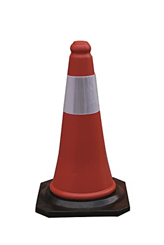 Cono de Tráfico con Banda Reflectante de Alta Seguridad - Modelo DCA02 - Ayuda a Mejorar la Señalización - Fabricado en Plástico ABS - Altura de 50 cm - Base de Caucho de 28x28 cm - Bikain Cover